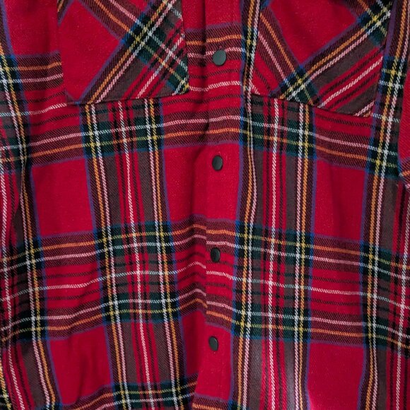 Forever 21 Men's Flannel Long Sleeve Button Down Shirt Jacket, Red Plaid, Large - Picture 6 of 14